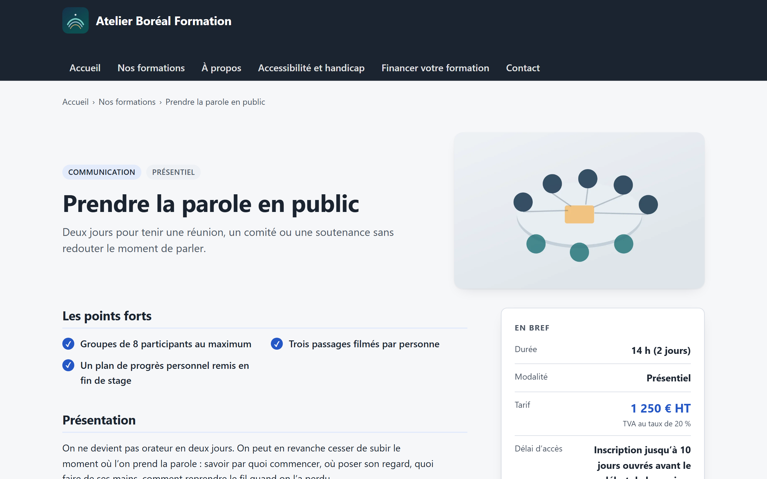 Fiche publique d’une formation : objectifs, programme, tarif et prochaines sessions